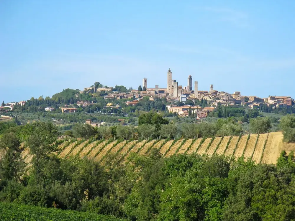S-cape-Italy-Parma-to-Siena-01-Views-to-San-Gimignano-seen-on-self-guided-biking-tour-of-Via-Francigena-from-Parma-to-Siena